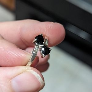 Sterling Silver Dark Blue Genuine heart shaped Sapphire ring diamond accent